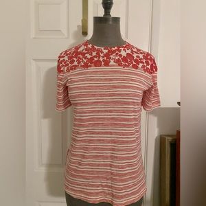 Tory Burch red and white floral and striped shirt